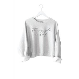 NEW OAT COLLECTIVE women's snuggle is real graphic sweatshirt in white